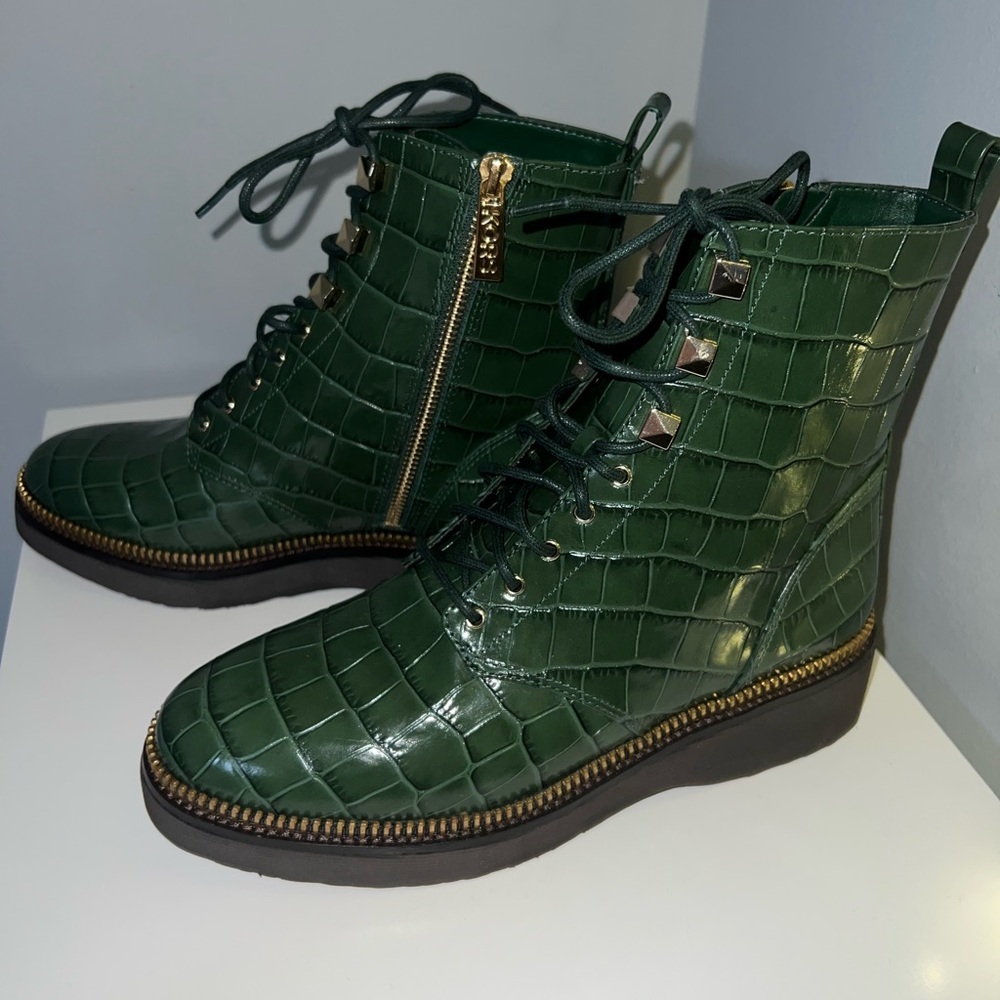 Green Crocodile-Embossed Lace-Up Micheal Kors Boots